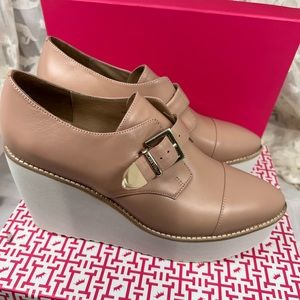 Elaine Turner platform wedge shoes size 8.5 in Sand Nubuck unworn with box